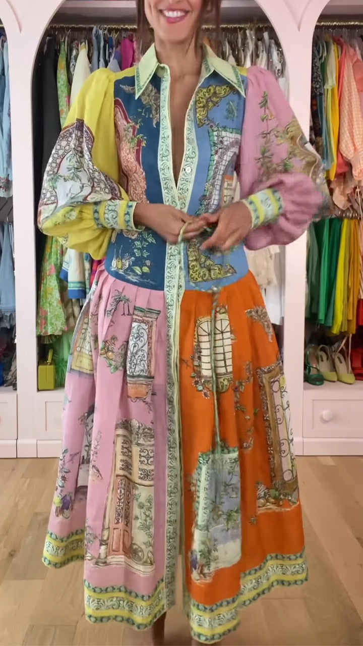Robe imprimée pour femme avec col boutonné