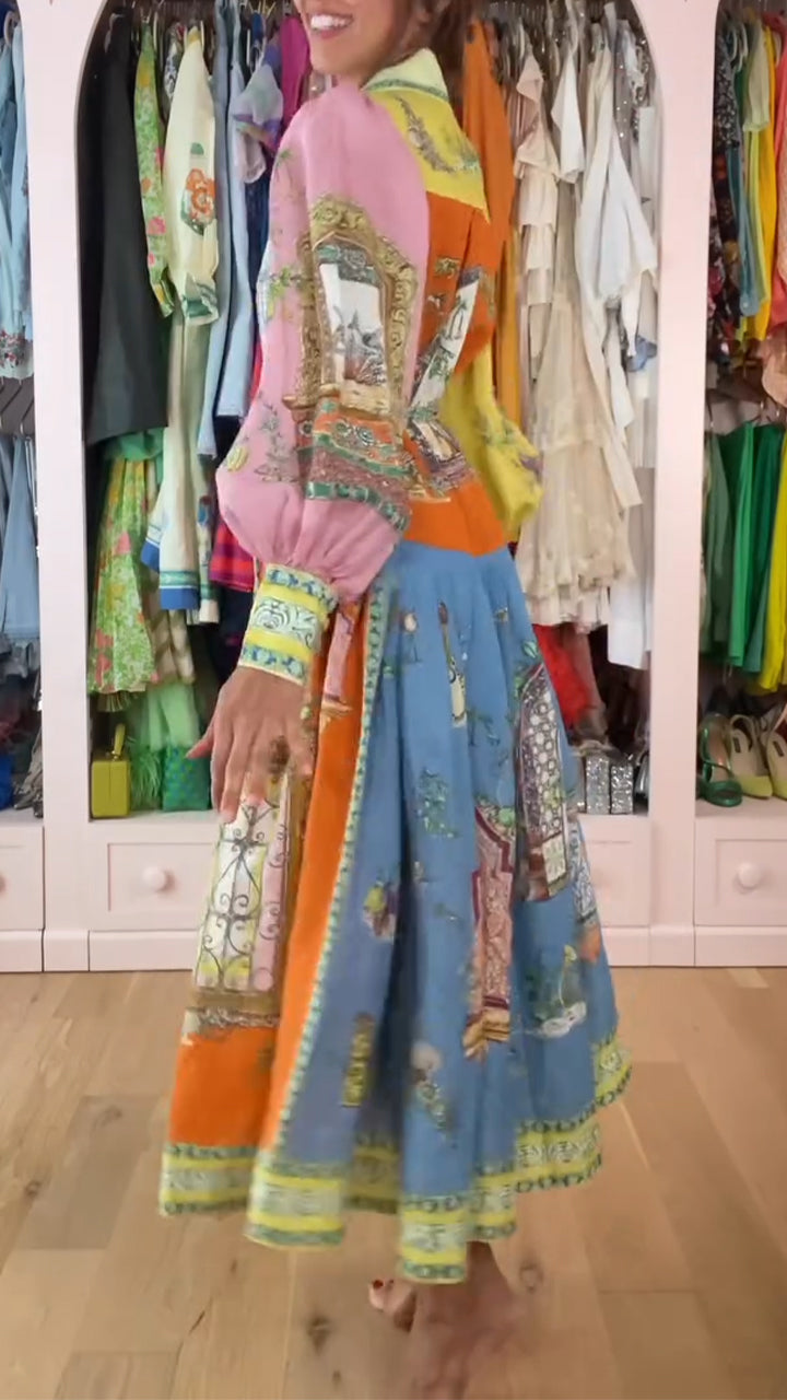Robe imprimée pour femme avec col boutonné
