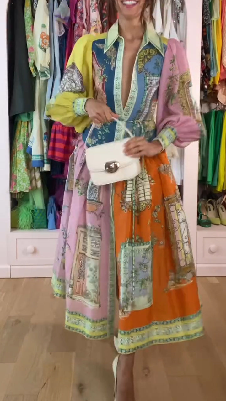 Robe imprimée pour femme avec col boutonné