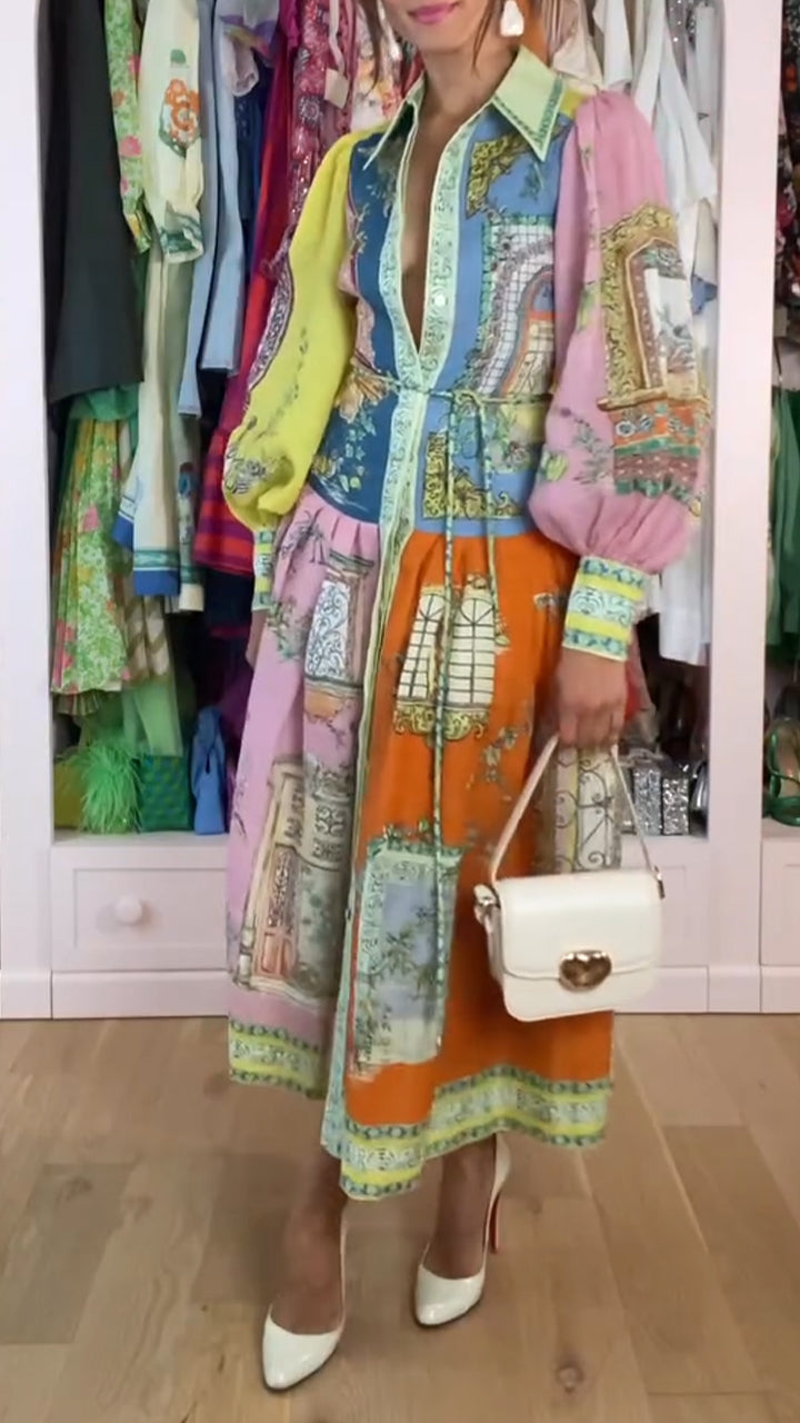 Robe imprimée pour femme avec col boutonné