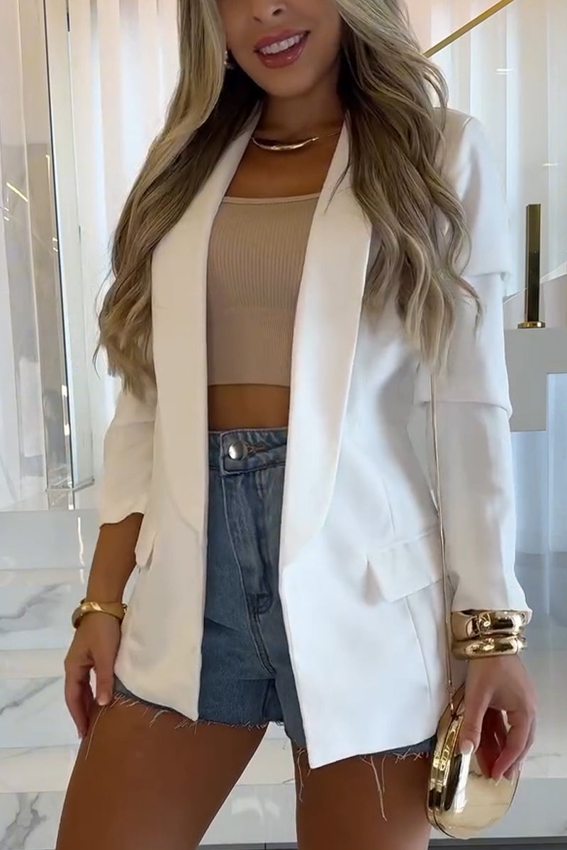 Veste de costume décontractée à revers unie pour femme