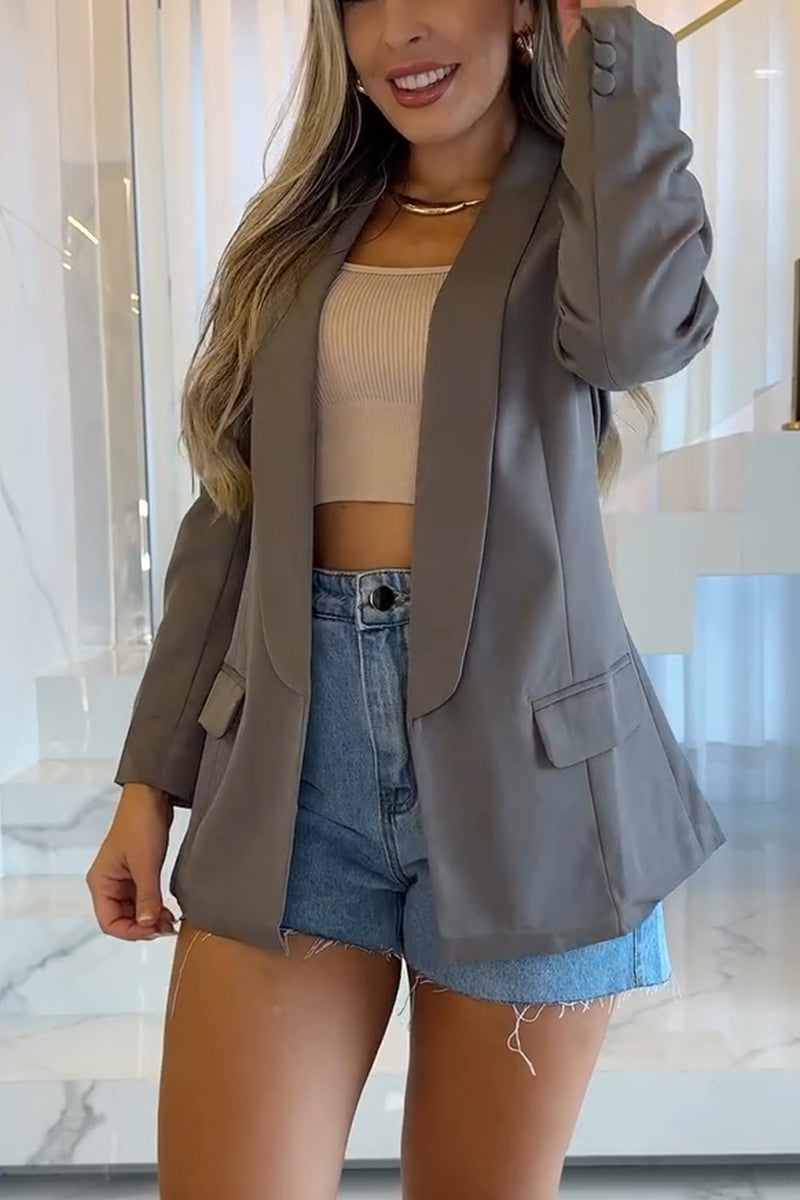 Veste de costume décontractée à revers unie pour femme