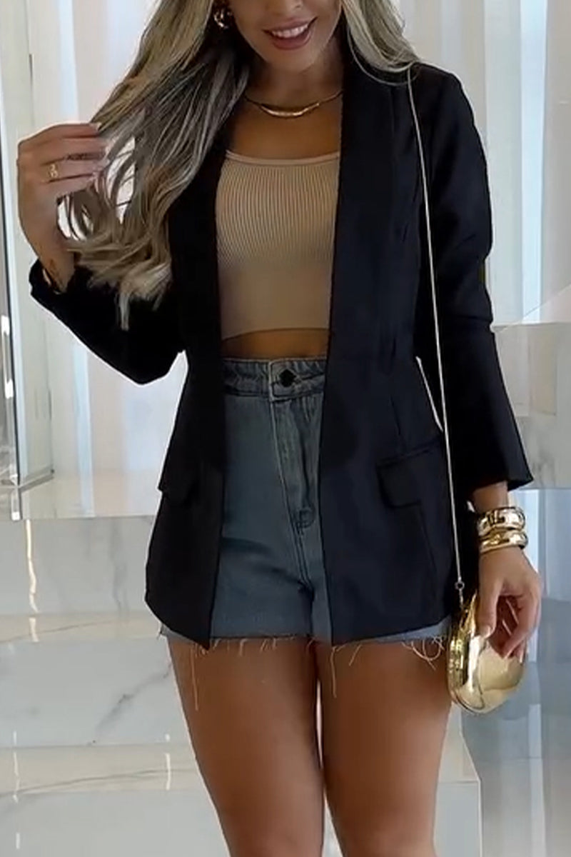 Veste de costume décontractée à revers unie pour femme