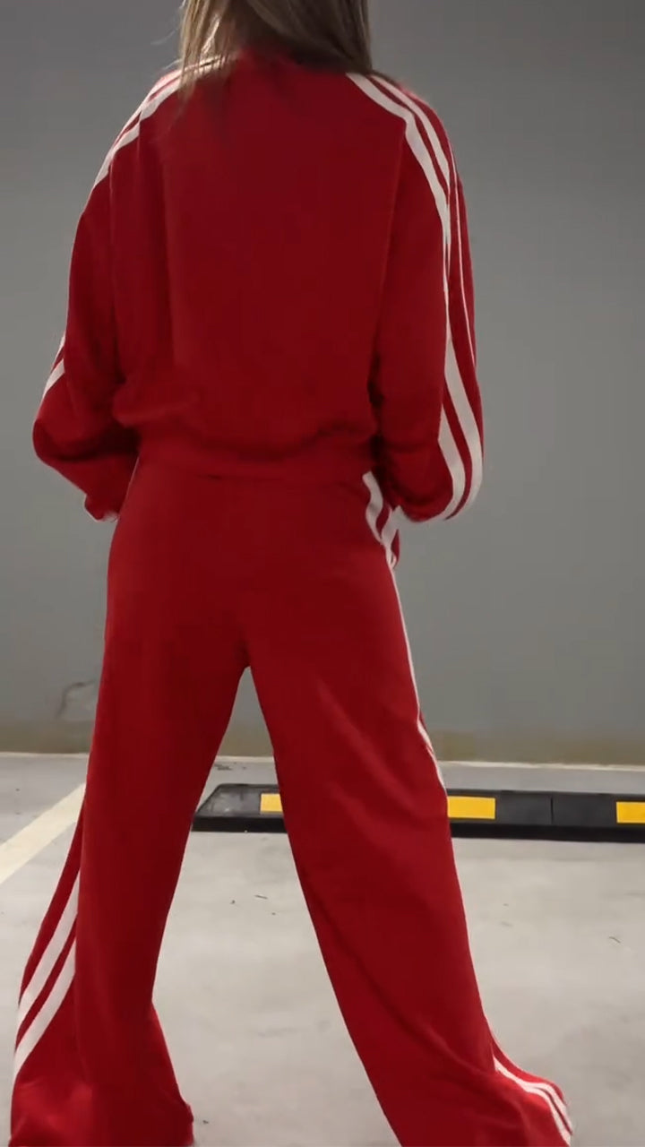 Tailleur décontracté rayé à col en V pour femme
