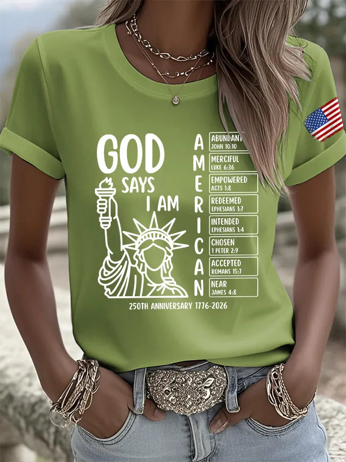 T-Shirt Stampa Retro God Says I Am American 250th Anniversary