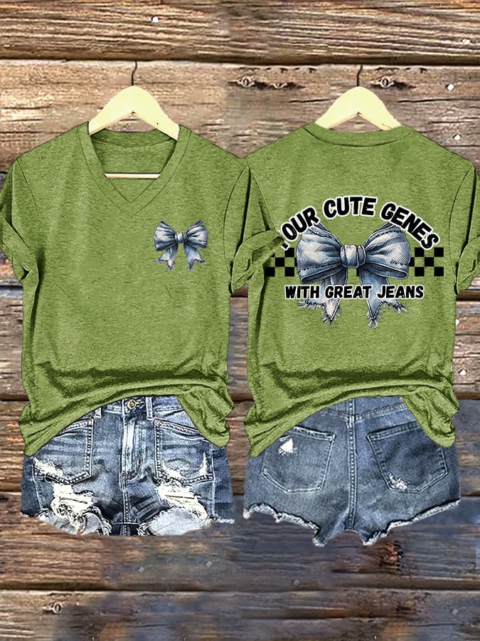 🔥Compra 3 e ottieni il 15% di sconto🔥T-shirt stampata vintage girocollo con la scritta "Your Cute Genes With Great Jeans"