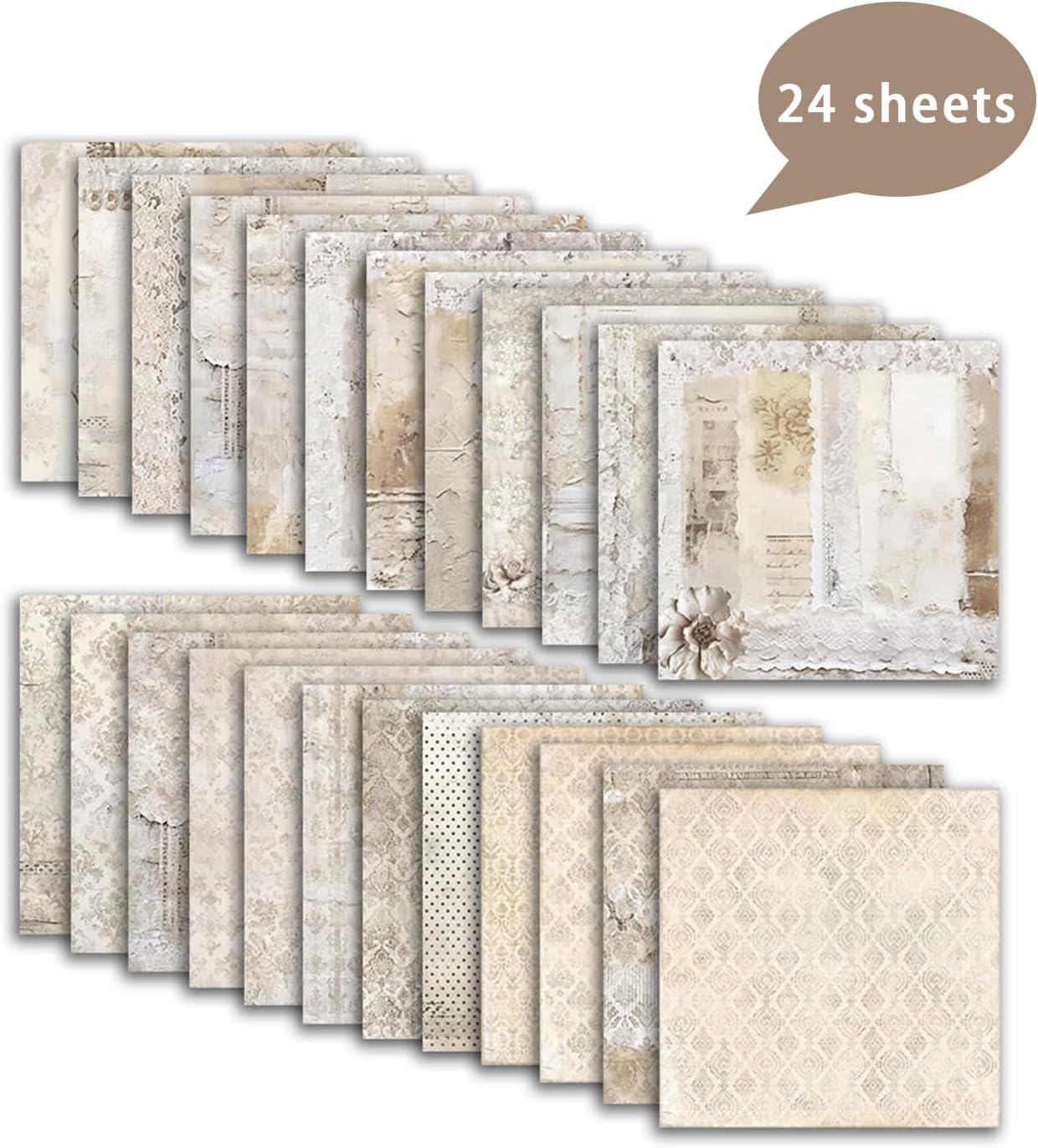 12x12 Vintage Scrapbook Paper, 24 Sheets/24 Designs Double-Sided Floral Patterned Paper for DIY Card Making Photo Album Journal Decor