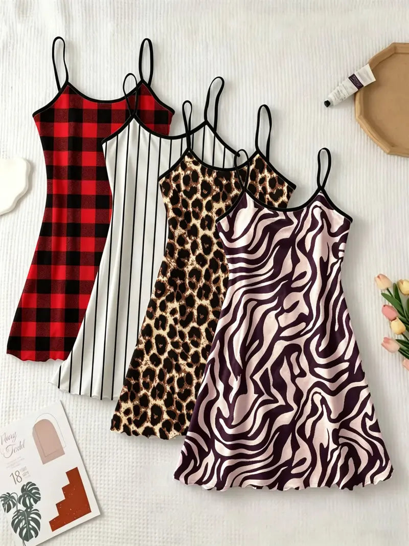 Camicia da Notte da Donna con Stampa Integrale, Camicia da Notte Casual Morbida e Confortevole con Spalline Sottili per Tutte le Stagioni, Pigiameria da Donna per Uso Interno, Vestito da Notte Traspirante