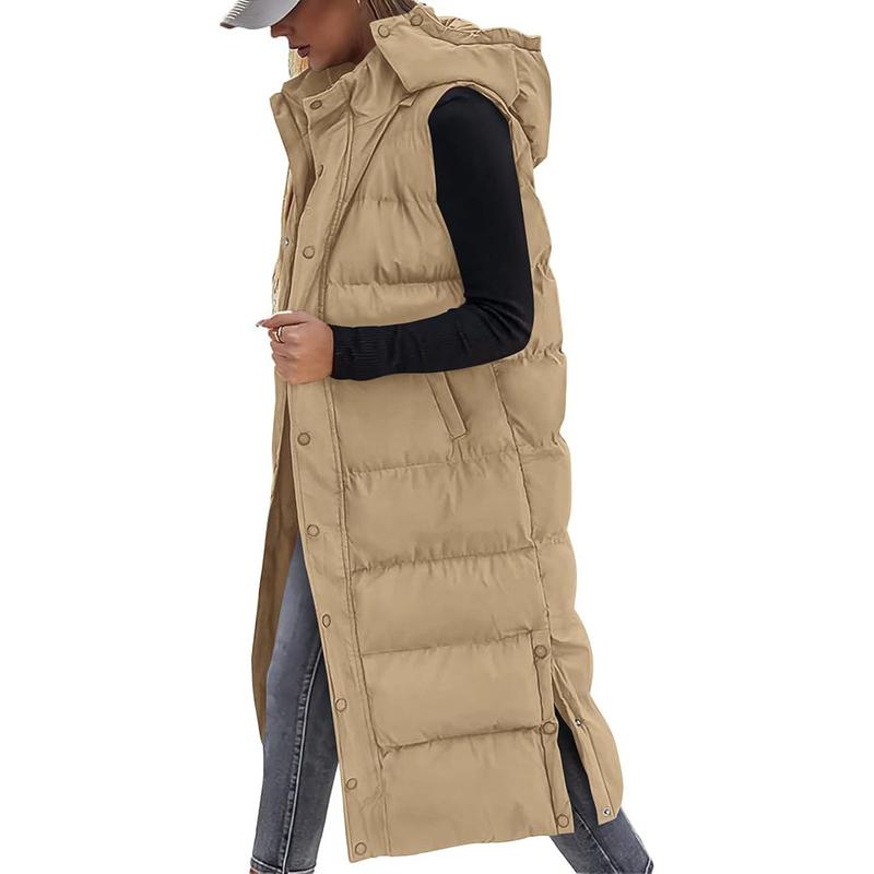 Gilet long matelassé pour femme avec capuche matelassée et fermeture boutonnée pour manteau d'hiver 2025 - Hauts, Vêtements pour femmes