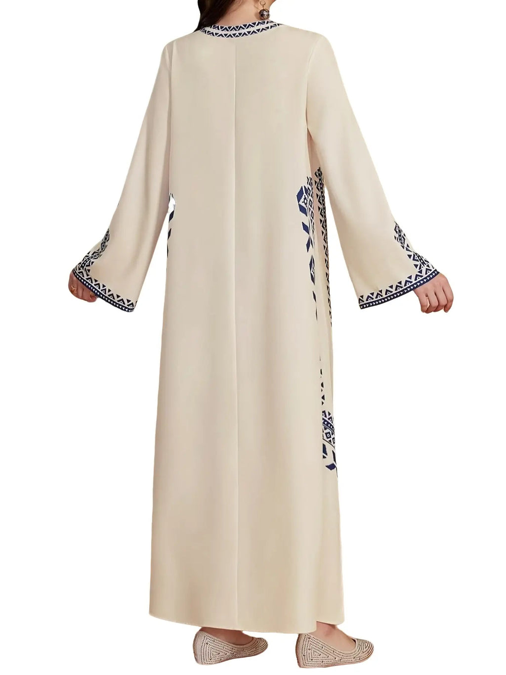 Vestito da donna con stampa digitale, abito a trapezio a maniche lunghe in tessuto intrecciato stile mediorientale, vestibilità casual aderente per le stagioni primavera e autunno, abbigliamento femminile