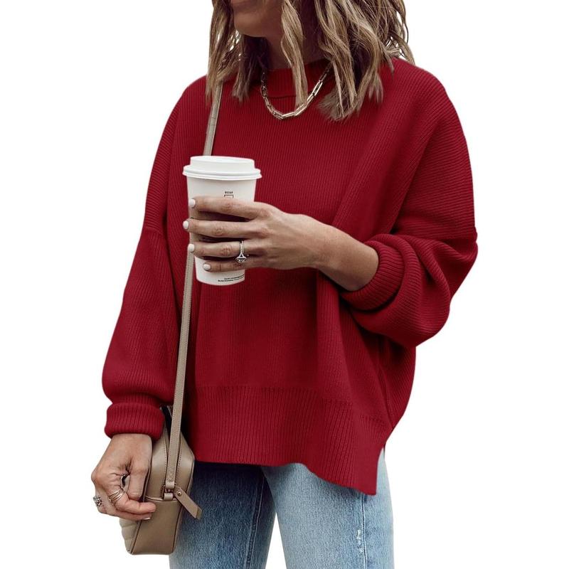 Pull Tunique Oversize Femme, Ample, Manches Longues, Tricot Côtelé, Fentes Latérales