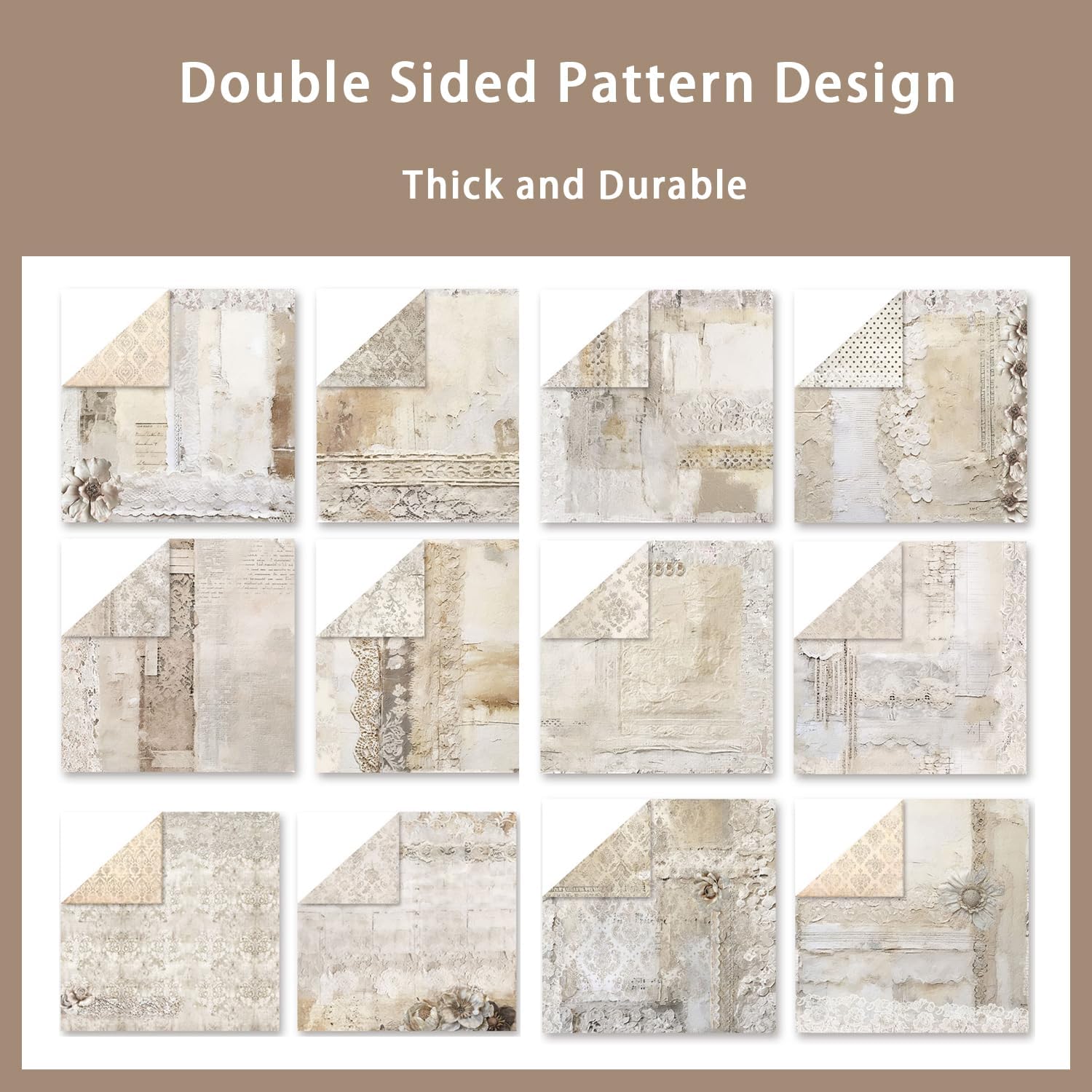 12x12 Vintage Scrapbook Paper, 24 Sheets/24 Designs Double-Sided Floral Patterned Paper for DIY Card Making Photo Album Journal Decor