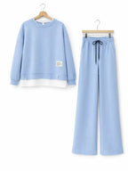 Tuta da donna: felpa con cappuccio e pantaloni della tuta, abbigliamento casual, semplice stile a gamba dritta.