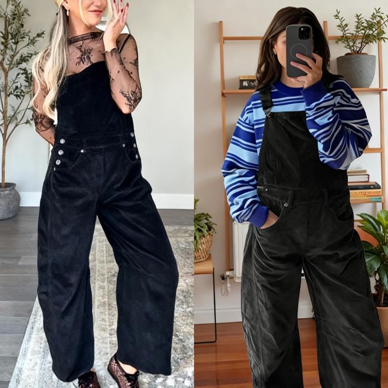 Salopette en velours côtelé pour femmes, pantalon large à bretelles en velours côtelé, combinaison ample réglable avec poches