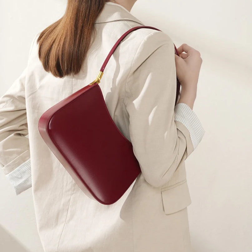 Sac à Main d'Épaule Français en Cuir Rouge