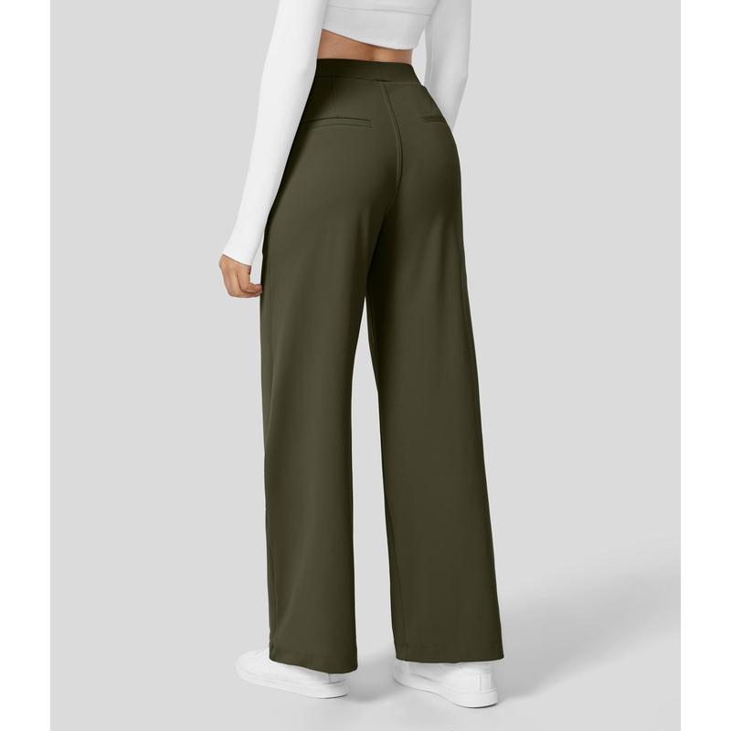 Pantaloni da Lavoro a Vita Alta con Tasche e Gamba Dritta, Abiti Business Casual da Donna, Abbigliamento Sportivo e da Esterno da Donna