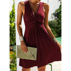 Robe débardeur torsadée unie froncée pour femme