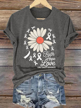 Women'S Casual Long-Sleeve Printed T-Shirt "Faith, Hope, Love, Lung Cancer Awareness"