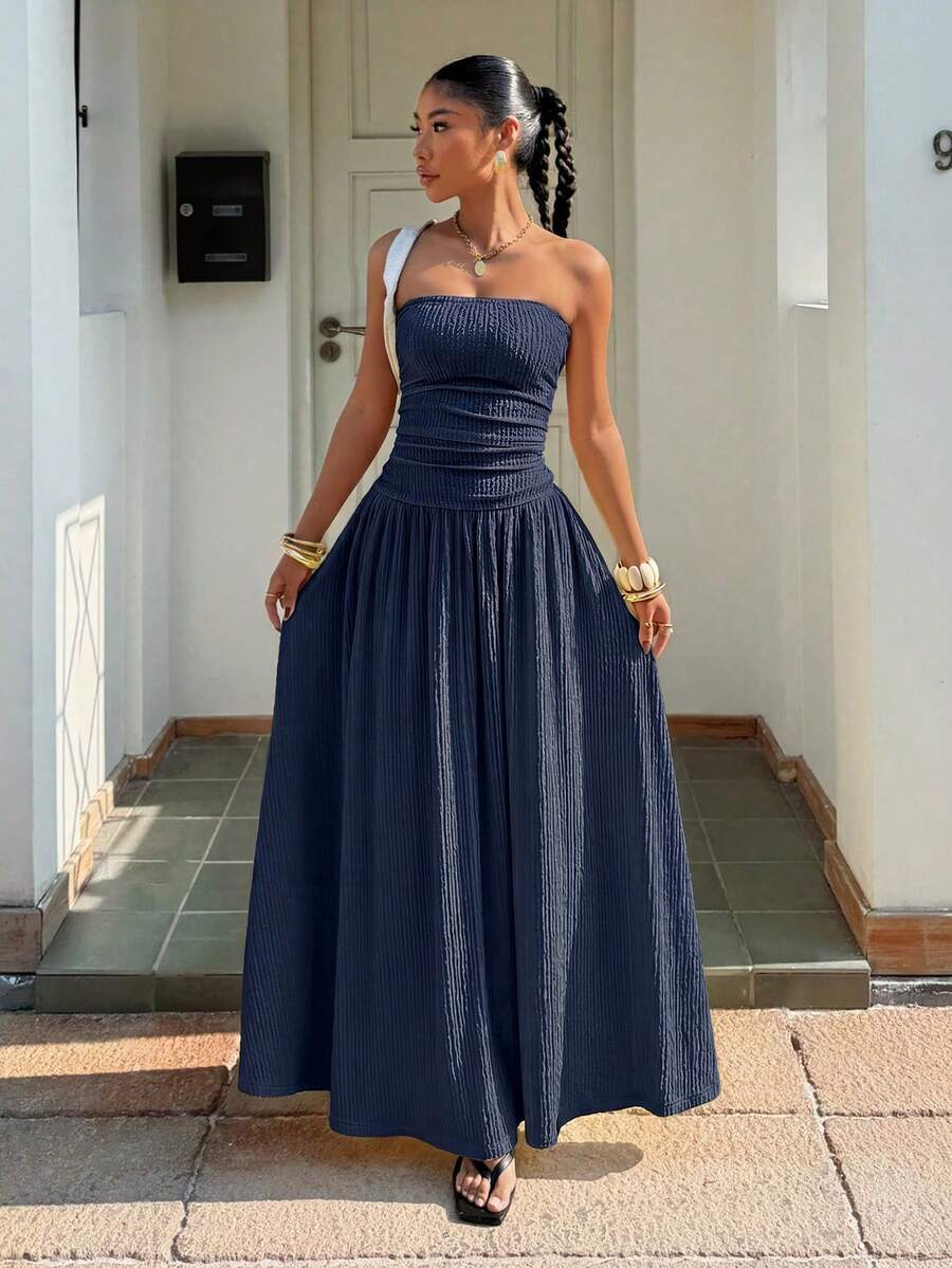 Robe longue d'été élégante sans bretelles pour femme