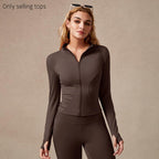 Giacca sportiva da donna con zip intera, maniche lunghe, vestibilità aderente, tessuto elasticizzato ad asciugatura rapida con fori per i pollici per corsa, yoga, palestra, allenamento, abbigliamento sportivo