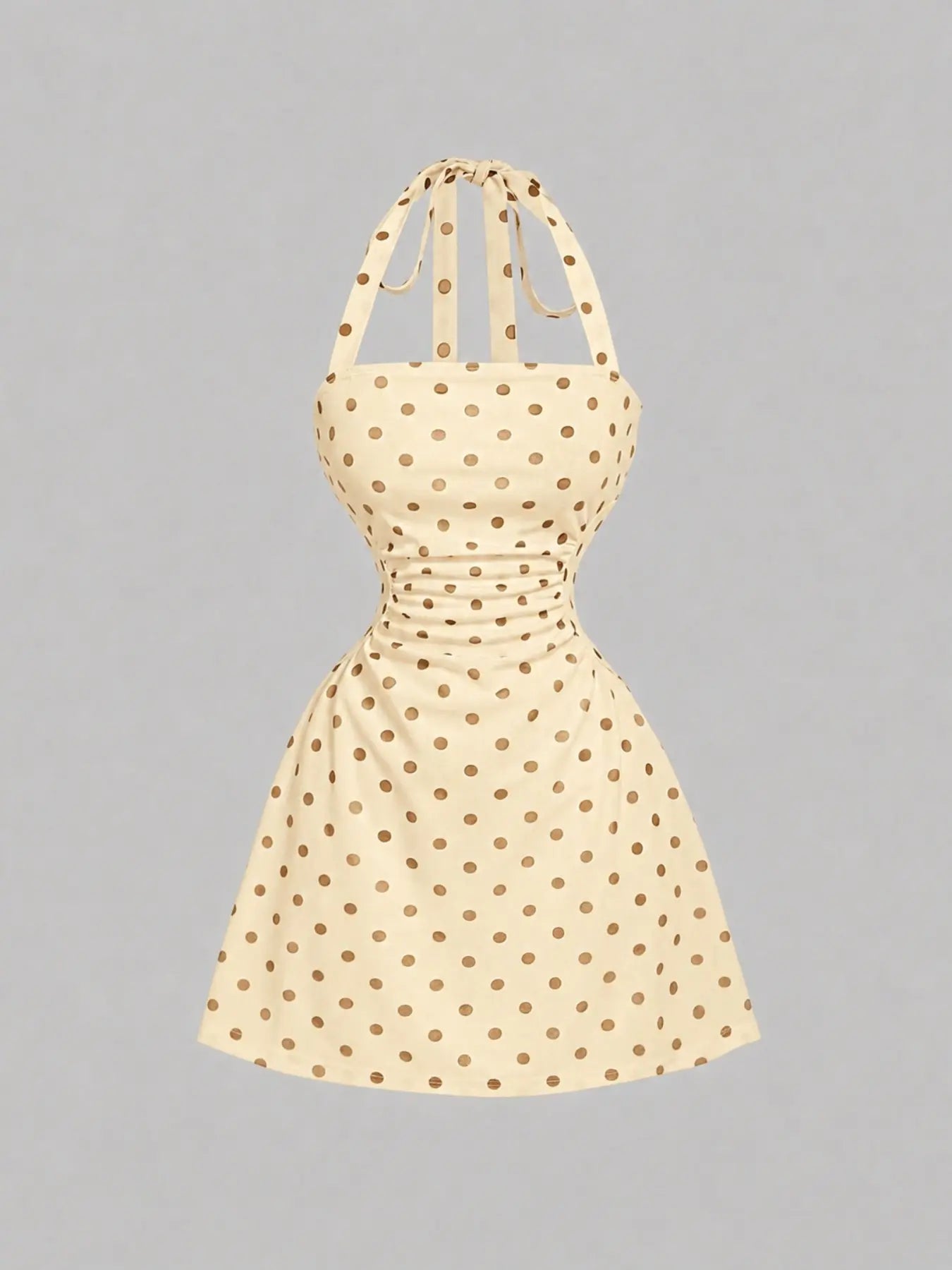 Robe licou unie froncée à nouer dans le dos pour femme