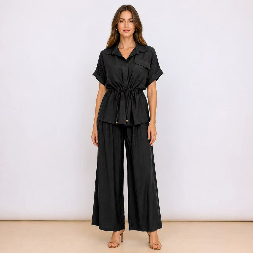 [2026] Capri, Ensemble Chemise et Pantalon Coordonné Avec Cordon de Serrage à la Taille
