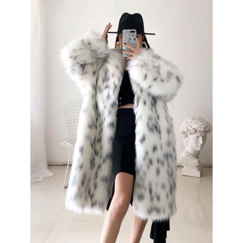 Nuovo Cappotto da Donna Imbottito con Collo a Revers in Pelliccia Sintetica di Volpe Spesso