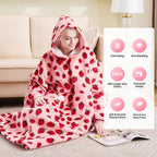 Coperta Indossabile con Cappuccio Oversize in Pile Sherpa, Felpa con Cappuccio con Maniche, Coperta con Cappuccio Accogliente e Gigante Extra Lunga per Adulti Donna Regalo Invernale (Fragola)