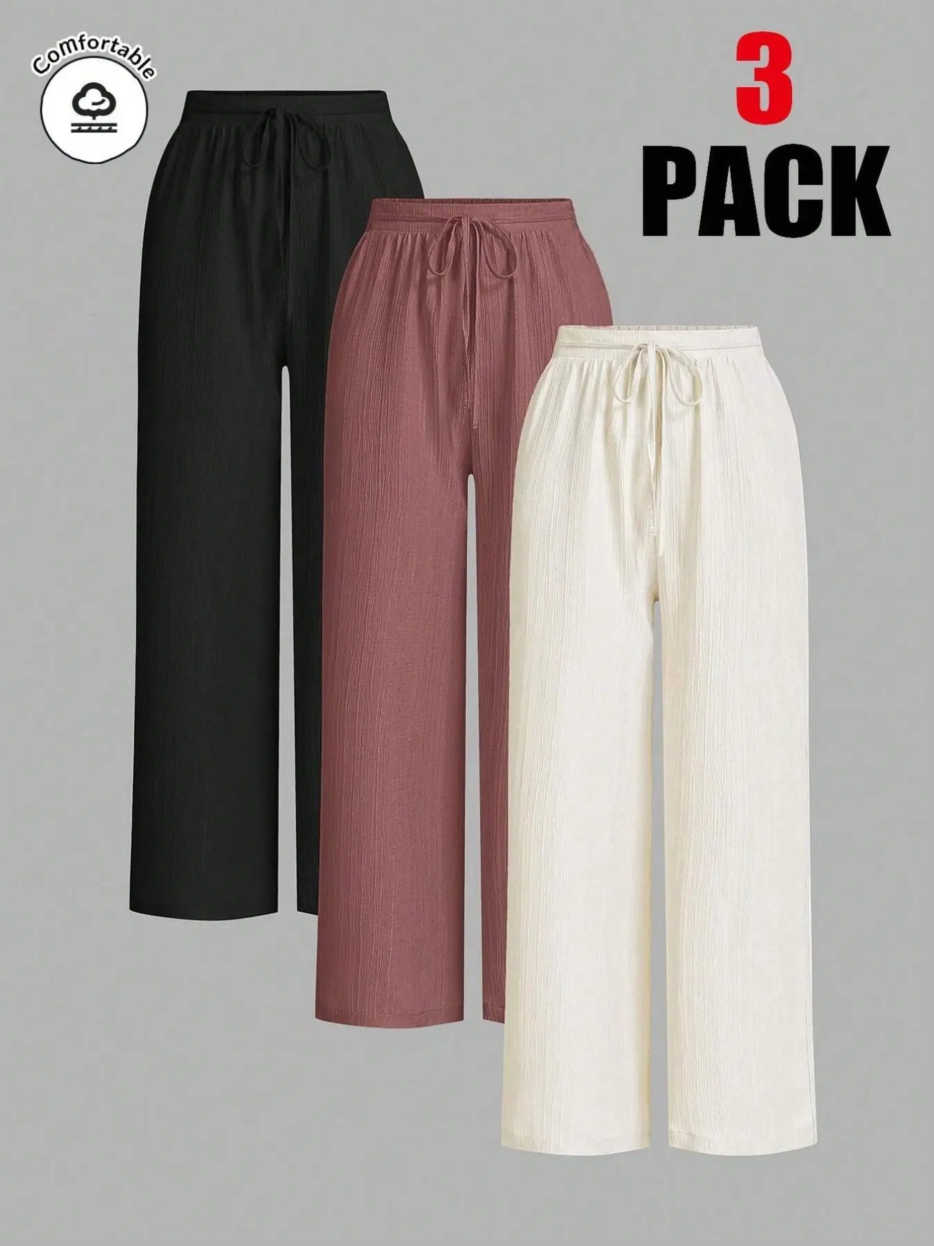 Ensemble 3 pièces : pantalon large uni pour femme