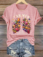 Women'S Casual Short-Sleeve T-Shirt With Lung Cancer Awareness Print "Every Breath Is Connected To Faith"