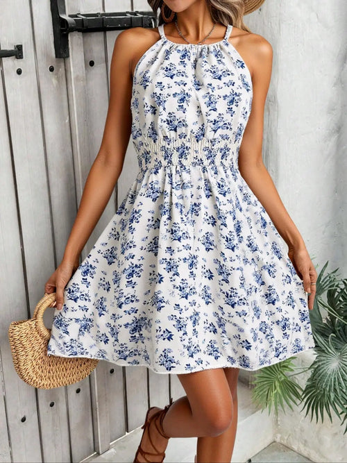 Robe courte sans manches pour femme avec imprimé intégral, style bohème, décontractée, idéale pour les vacances à la plage, vêtements d'été pour femme
