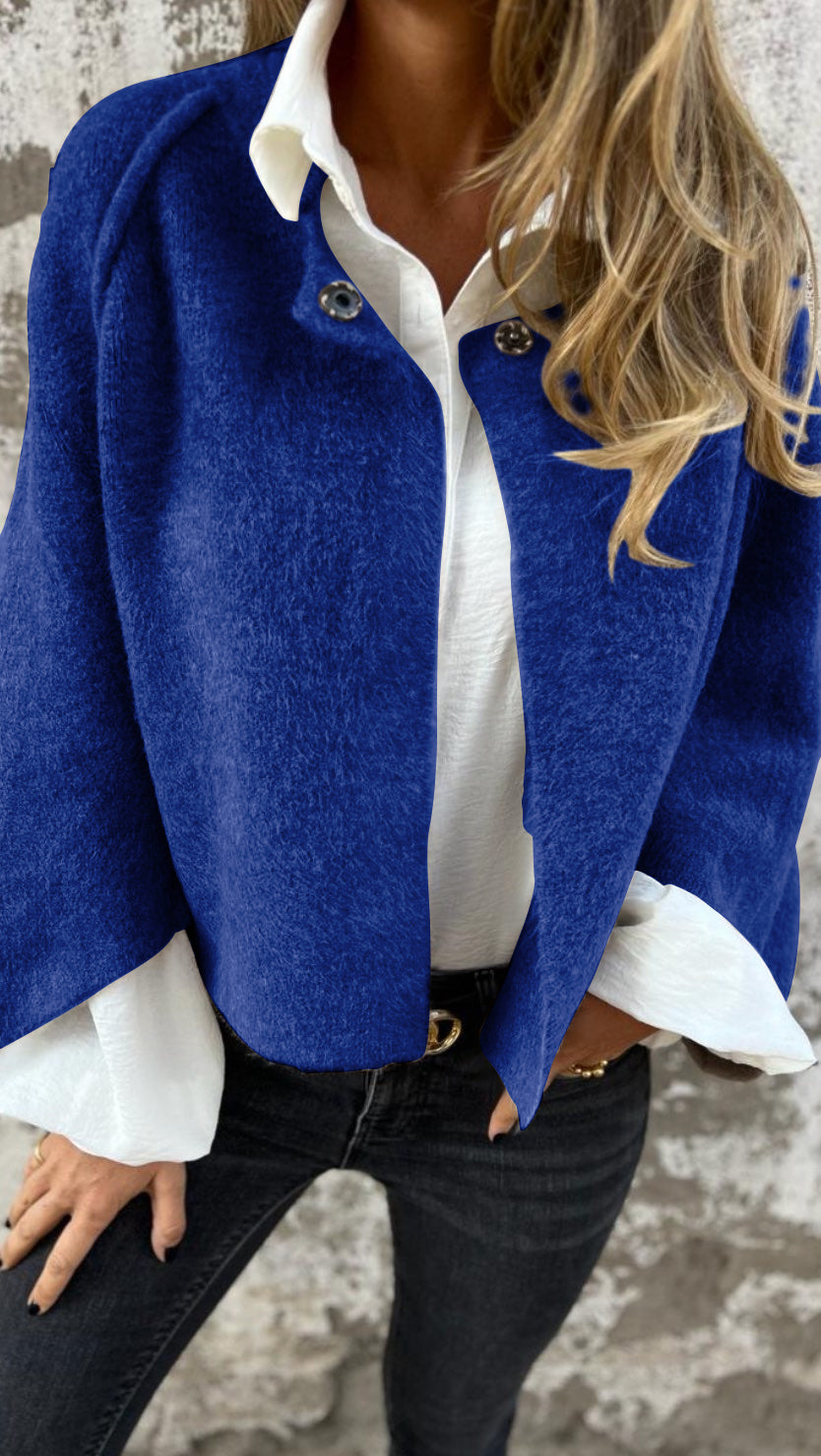 Manteau en laine à manches longues et col rond pour femme