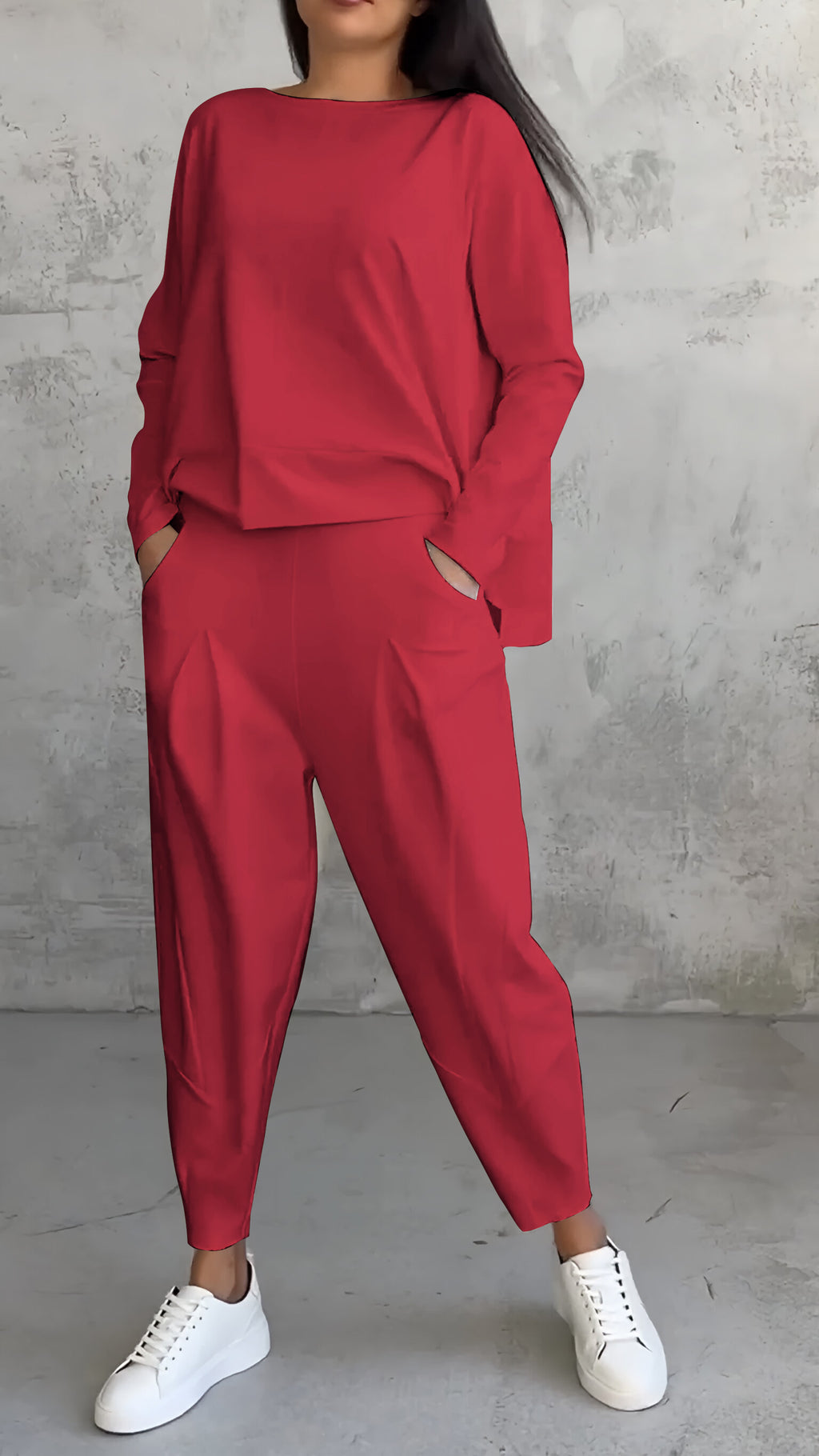 Ensemble décontracté deux pièces chic femme automne col rond manches longues
