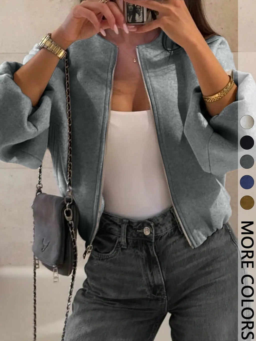 Giacca con Cerniera da Donna, Cappotto Casual da Donna, Perfetto per l'Uso Quotidiano in Autunno e Inverno, Vestibilità Aderente, Tessuto, Spessore Moderato del Tessuto