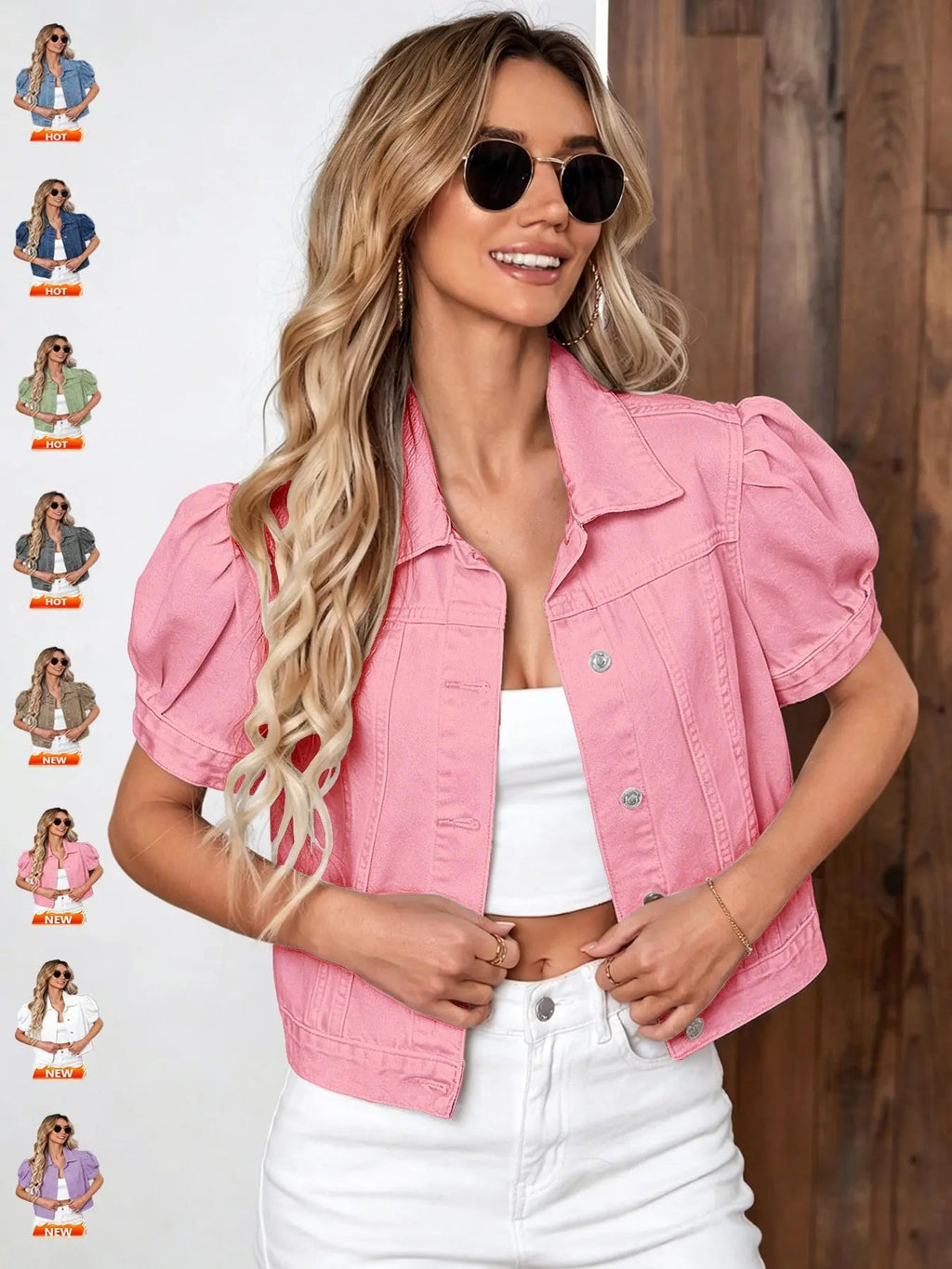 Veste en Jean Courte Lavage Clair, Manches Bouffantes, pour Femme, Manteau Court en Jean Taille Haute Léger et Fin, Coupe Tendance et Décontractée pour l'Été