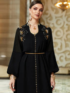 Robe perlée faite à la main pour femme, robe longue confortable et tendance, tenue de soirée élégante, vêtement d'intérieur stylé