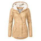 Parka d'hiver en coton épais avec doublure en polaire, manteau chaud à capuche mi-long, coupe ajustée, manches longues, en fausse fourrure noire, pour un style élégant et décontracté - Vestes
