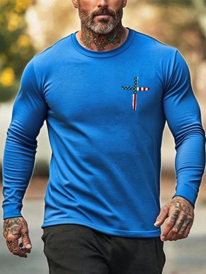 🔥Compra 3 e ottieni il 15% di sconto🔥T-Shirt da uomo con stampa "Stand For The Flag Kneel For The Cross"