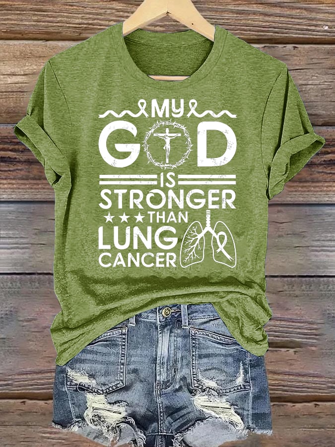 Women's  My God Is Stronger Than Lung Cancer Christian Faith Support T-Shirt
