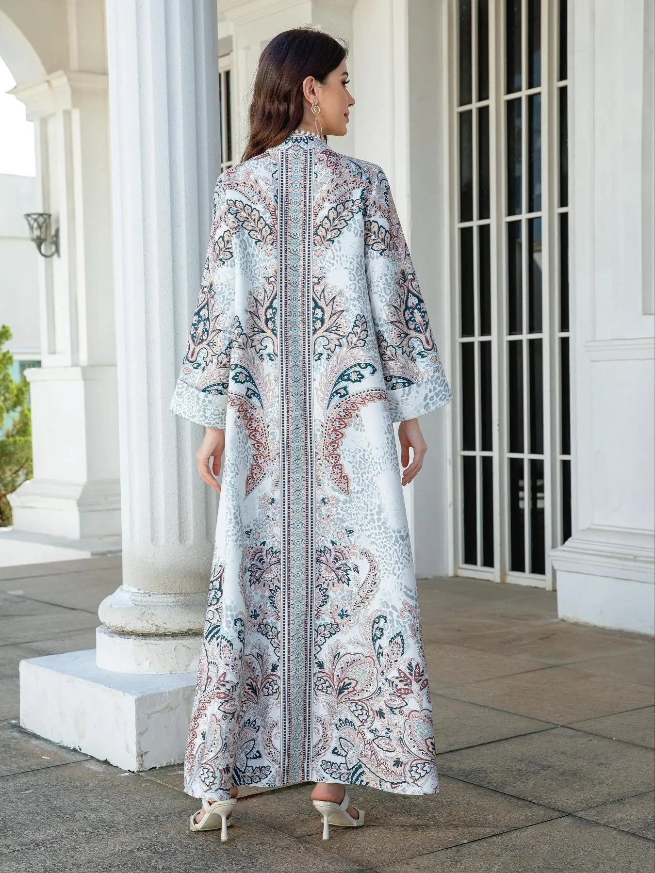 Vestito Lungo da Donna Scollo a V, Jalabiya A-line Vestibilità Morbida per Tutte le Stagioni, Morbido Tessuto Elasticizzato 75D, Elegante Abbigliamento Arabo