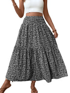 Gonna casual floreale da donna a trapezio, vita elastica con tasche, orlo a foglia, gonna lunga aderente, abito a media lunghezza alla moda