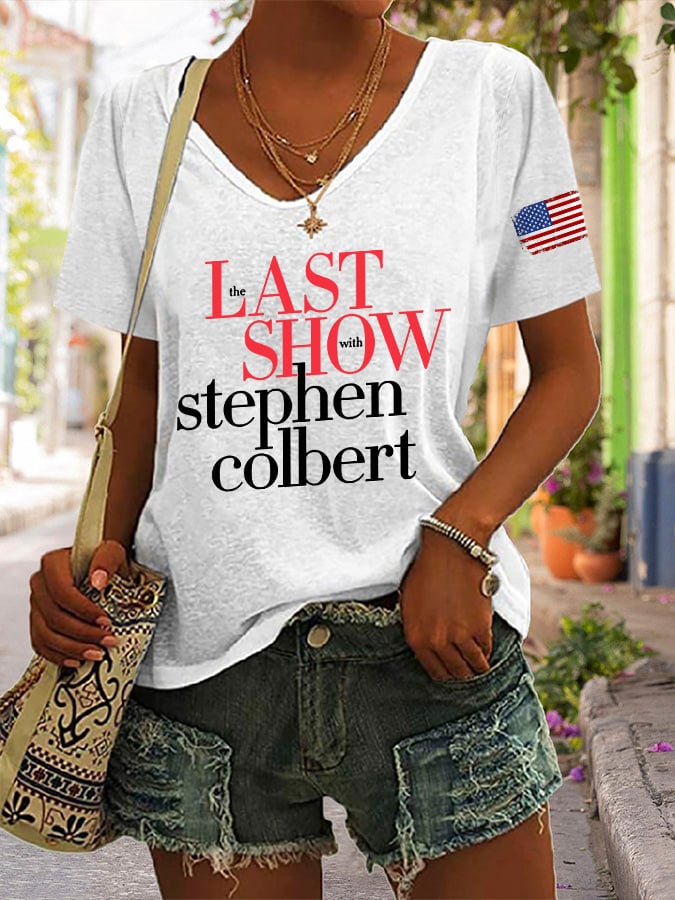 T-shirt con stampa Last Show retrò e scollo a V