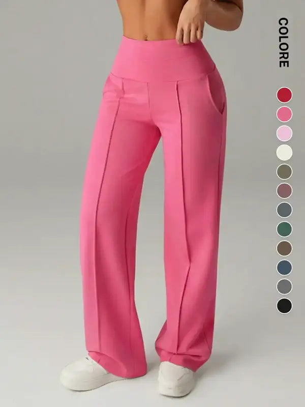Joggers da donna a vita alta con tasche laterali, pantaloni da yoga sportivi casual, vestibilità ampia con elastico in vita, leggings lunghi regolari per tutte le stagioni