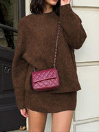 Set due pezzi autunno inverno da donna, stile elegante per il lavoro e il tempo libero, eleganza casual con top e gonna in maglia, perfetto per uscite alla moda, abbigliamento femminile