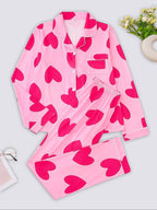 Ensemble deux pièces pyjama femme, chemise imprimée à nœud avec boutons et poches, et pantalon à taille élastique, décontracté et confortable, haut à manches longues et col à revers, et pantalon de pyjama