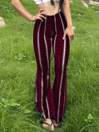 Pantaloni attillati in maglia svasati con stampa geometrica da donna, pantaloni casual estivi comodi ed eleganti per l'uso quotidiano, capi inferiori da donna per tutte le stagioni