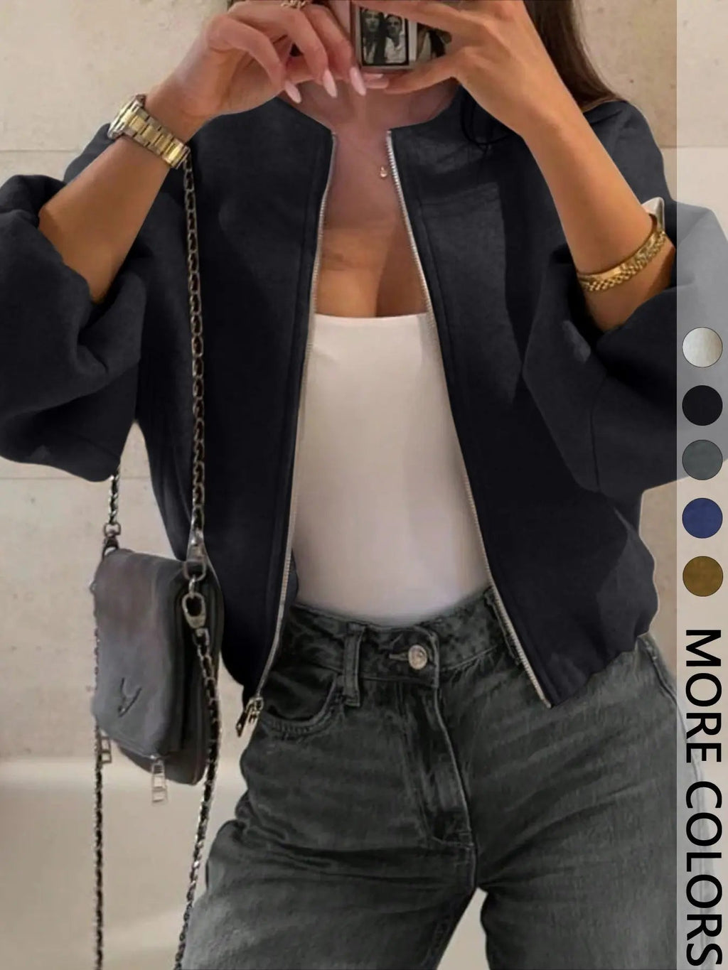 Giacca con Cerniera da Donna, Cappotto Casual da Donna, Perfetto per l'Uso Quotidiano in Autunno e Inverno, Vestibilità Aderente, Tessuto, Spessore Moderato del Tessuto