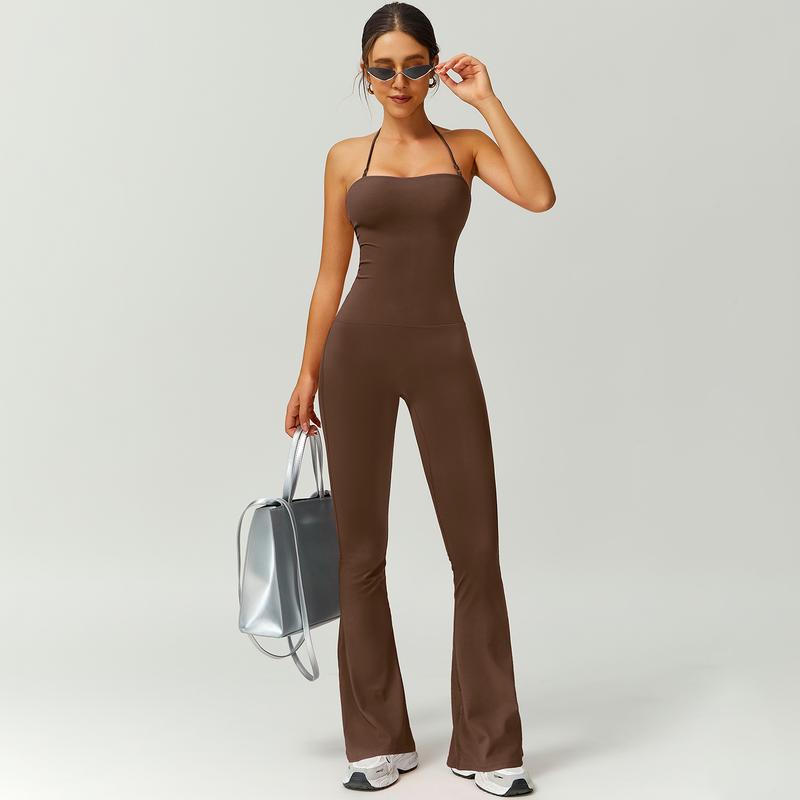 Combinaison Femme Patte d'Éléphant Dos Nu Moulante – Élégante et Confortable pour le Fitness et la Mode,Tenue Athleisure Élégante et Confortable, Rehausse les Fesses, Vêtement de Sport Taille Haute Extensible,combinaison femme