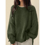 Pull femme à épaules tombantes et ourlet fendu, Pull décontracté à manches longues et col rond, Haut tricoté pour femme pour l'automne et l'hiver, Pulls pour femme