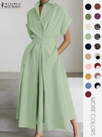 Robe unie à col pour femme, robe décontractée à manches courtes pour l'été, vêtements pour femmes pour le quotidien